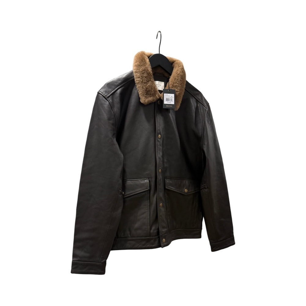 Billy Reid Leather Flight Jacket with Shearling Collar NWT